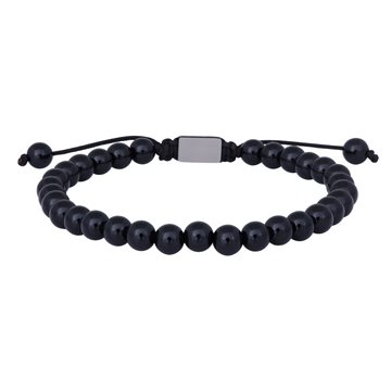 NOA - Son bracelet shiny black onyx 19 - 25cm